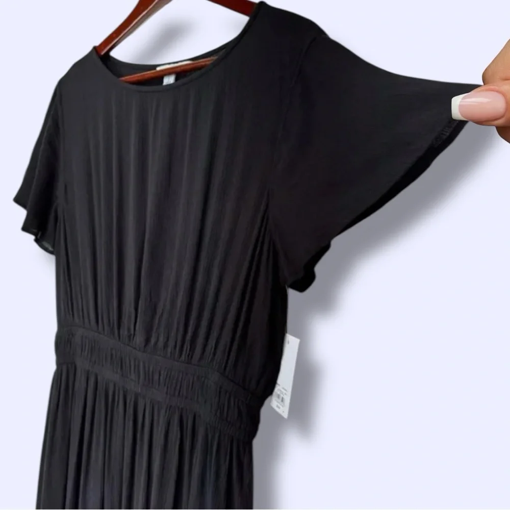 Croft & Barrow (Kohl’s) NWT Dress Mineral Black Flutter Sleeve Midi Women’s L